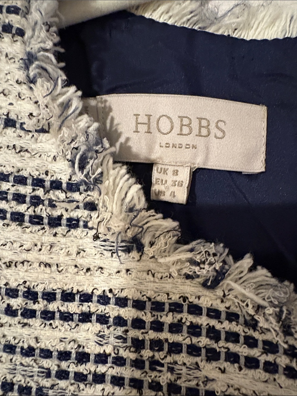 Hobbs London Navy & Cream Tweed Mini Dress